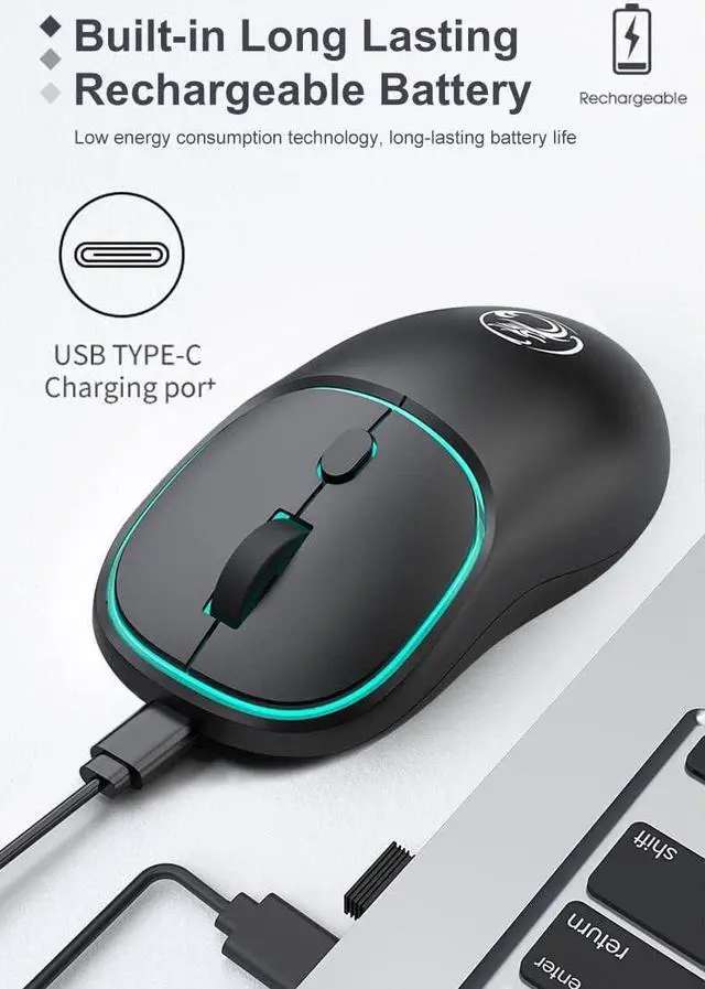 Alt view image 2 of 7 - Wireless Gaming Mouse for Laptop, 2.4 GHz with USB Receiver Gaming Mice for Computer - Rechargeable Portable Silent LED Wireless Mouse for MacBook air, pro,i-Pad, Mac, Chrome-book, PC (Black)