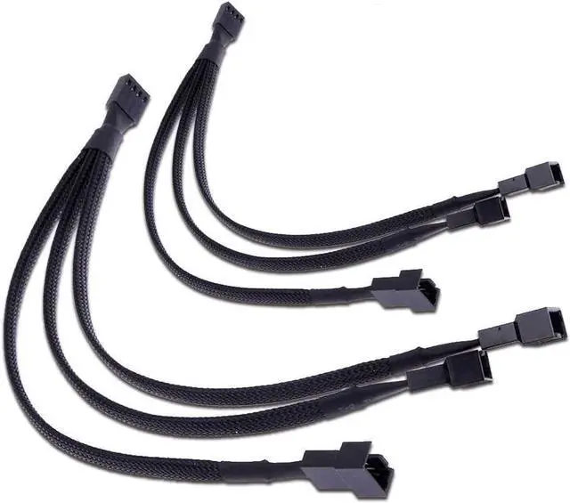 Main image of PWM Fan Splitter Adapter Cable Sleeved Braided Y Splitter Computer PC 4 Pin Fan Extension Power Cable 1 to 3 Converter 10 inches (2 Pack)