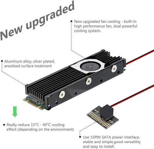 Alt view image 2 of 6 - Aluminum M.2 2280 SSD Heatsinks with 20mm Fan Powerful Cooling for PCIE NVME or SATA M.2 SSD Cooler