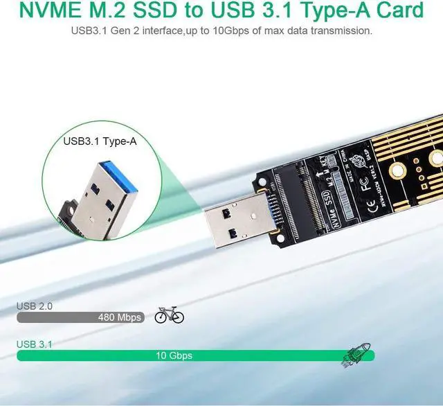 Alt view image 3 of 7 - M.2 NVME USB 3.1 Adapter M-Key M.2 NGFF NVME to USB Card High Performance 10 Gbps USB 3.1 Gen 2 Bridge Chip Support 2230 2242 2260 2280 Size SSD