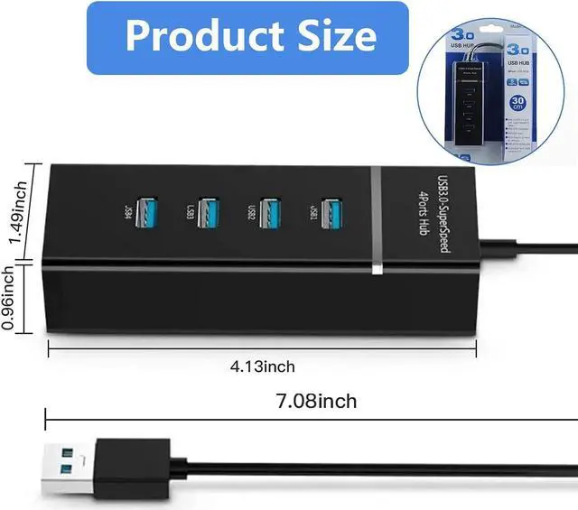 Alt view image 2 of 7 - 4 Port USB3.0 USB Hub Adapter, Portable USB Hub, USB 3.0 Hub Multiport Adapter with LED Indicator for Keyboard &Mouse,Printer,USB Fan&Lamp,Camera,Flash Drives, Mobile Hard Disk, and More (Black) 8iop