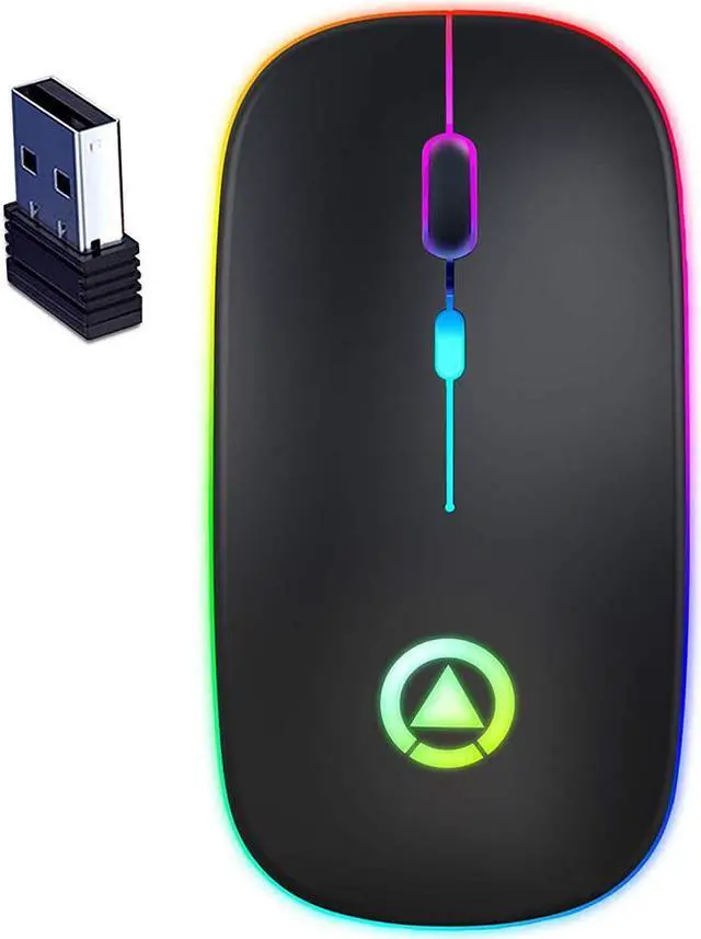 Main image of Wireless Mouse Rechargeable, Ultra Slim 1600 DPI Mini 2.4G Slim Silent Backlit Mouse, PC Computer Laptop Cordless Mice with USB Receiver for Laptop,PC,Computer, Mac-Black