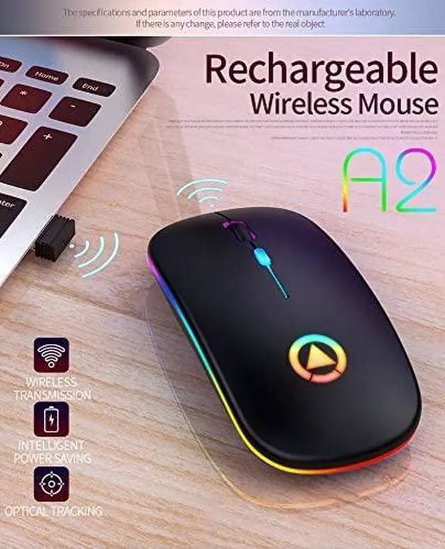 Alt view image 3 of 7 - Wireless Mouse Rechargeable, Ultra Slim 1600 DPI Mini 2.4G Slim Silent Backlit Mouse, PC Computer Laptop Cordless Mice with USB Receiver for Laptop,PC,Computer, Mac-Black