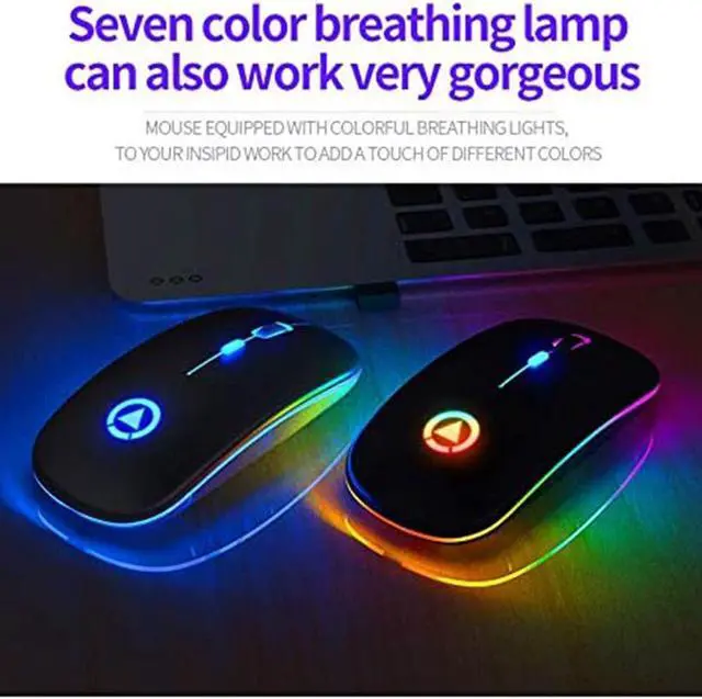 Alt view image 2 of 7 - Wireless Mouse Rechargeable, Ultra Slim 1600 DPI Mini 2.4G Slim Silent Backlit Mouse, PC Computer Laptop Cordless Mice with USB Receiver for Laptop,PC,Computer, Mac-Black