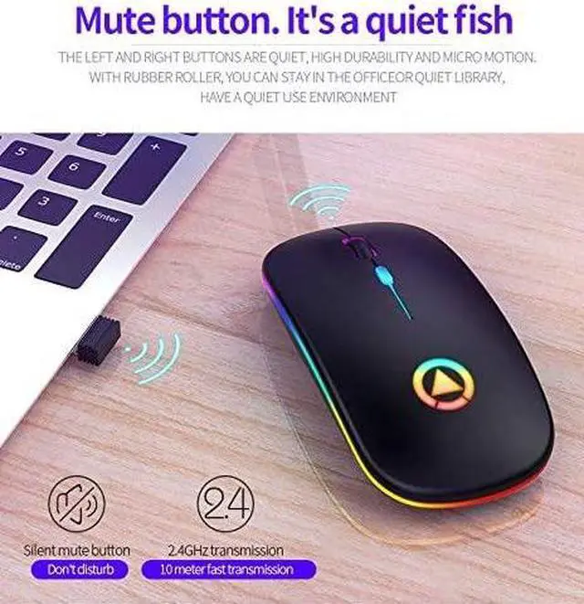Alt view image 5 of 7 - Wireless Mouse Rechargeable, Ultra Slim 1600 DPI Mini 2.4G Slim Silent Backlit Mouse, PC Computer Laptop Cordless Mice with USB Receiver for Laptop,PC,Computer, Mac-Black