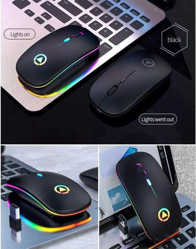 Alt view image 7 of 7 - Wireless Mouse Rechargeable, Ultra Slim 1600 DPI Mini 2.4G Slim Silent Backlit Mouse, PC Computer Laptop Cordless Mice with USB Receiver for Laptop,PC,Computer, Mac-Black