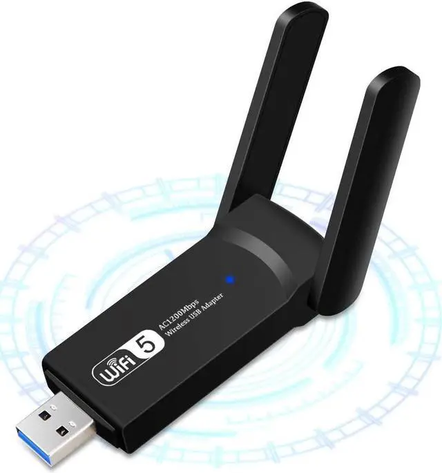 Main image of USB WiFi Adapter 1200Mbps Wireless Internet Adapter USB 3.0 WiFi Dongle for PC 802.11AC with 3dBi High Gain Antenna Support Linux Mac OS 10.15 Windows 10/8.1/8/7/ XP System, Easy to Use (Black)