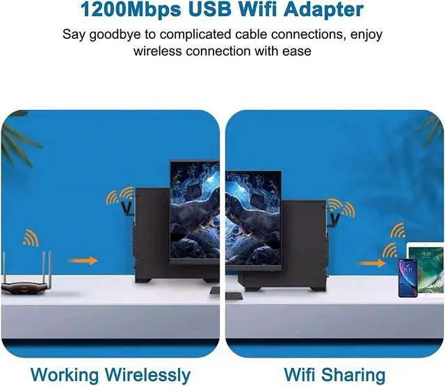 Alt view image 3 of 7 - USB WiFi Adapter 1200Mbps Wireless Internet Adapter USB 3.0 WiFi Dongle for PC 802.11AC with 3dBi High Gain Antenna Support Linux Mac OS 10.15 Windows 10/8.1/8/7/ XP System, Easy to Use (Black)