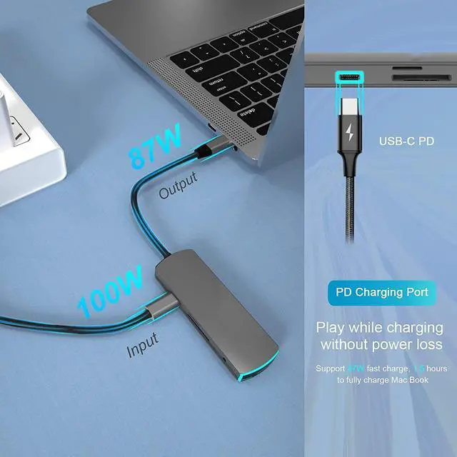 Alt view image 6 of 7 - USB C Hub-Dongle, 8 in 1 Type C Hub USB C to HDMI Multiport Adapter Compatible for MacBook Pro&Air Accessories USB C Laptops and Other Type C Devices (TF/SD Card Reader 100W PD/4K HDMI USB3.0)
