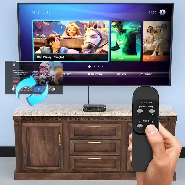 Alt view image 4 of 7 - 2x2 4K HDMI Switch, 2x2 HDMI Matrix Switcher, 4K 60Hz Video Switcher 2 in 2 Out Splitter Support Optical and 3.5mm Audio Output with IR Remote Controller Compatible with 3D, HDMI 2.0b, HDCP 2.2