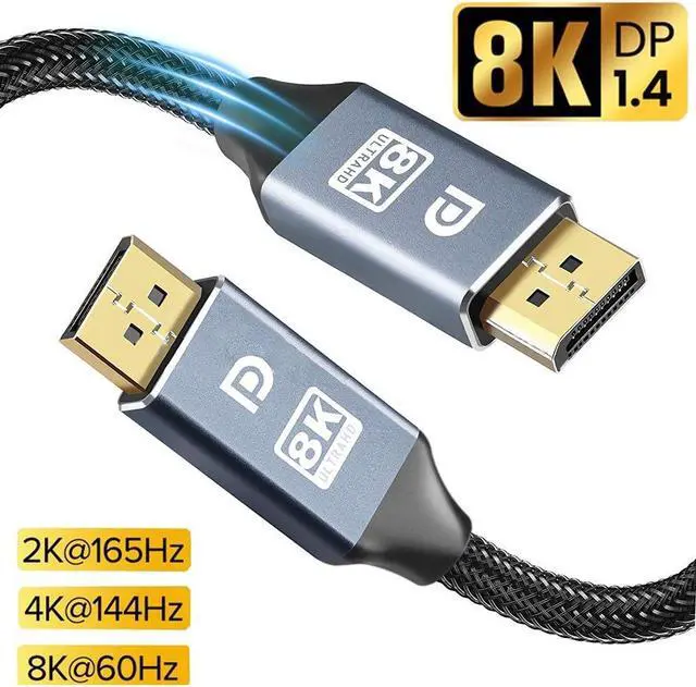 Main image of 8K DisplayPort 1.4 Cable 6.6Ft/2M, DP Cable (8K@60Hz 7680x4320, 4K@240Hz, 2K@144Hz) Braided Ultra High Speed DisplayPort Cord, DP to DP Cable Support Resolution for Laptop PC TV Gaming Monitor