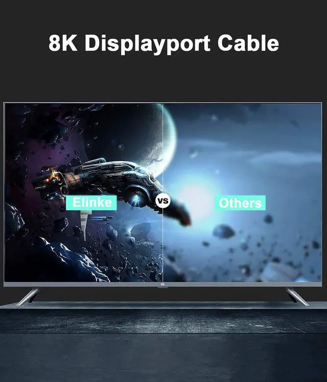 Alt view image 6 of 7 - 8K DisplayPort 1.4 Cable 6.6Ft/2M, DP Cable (8K@60Hz 7680x4320, 4K@240Hz, 2K@144Hz) Braided Ultra High Speed DisplayPort Cord, DP to DP Cable Support Resolution for Laptop PC TV Gaming Monitor