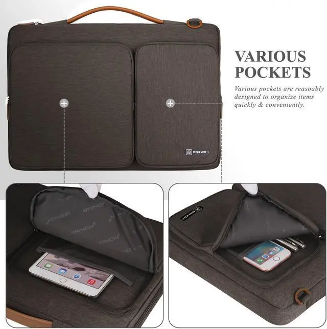 Alt view image 3 of 7 - Laptop Bag, Waterproof Roomy Stylish Laptop Shoulder Messenger Bag Handle Bag Tablet Briefcase with Luggage Strap for 13- 13.3 Inch Laptop MacBook Chromebook Computers, Brown