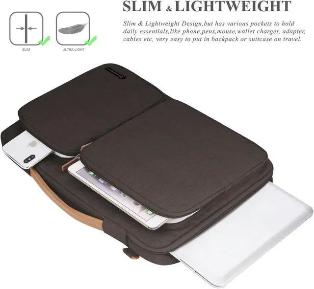 Alt view image 4 of 7 - Laptop Bag, Waterproof Roomy Stylish Laptop Shoulder Messenger Bag Handle Bag Tablet Briefcase with Luggage Strap for 13- 13.3 Inch Laptop MacBook Chromebook Computers, Brown