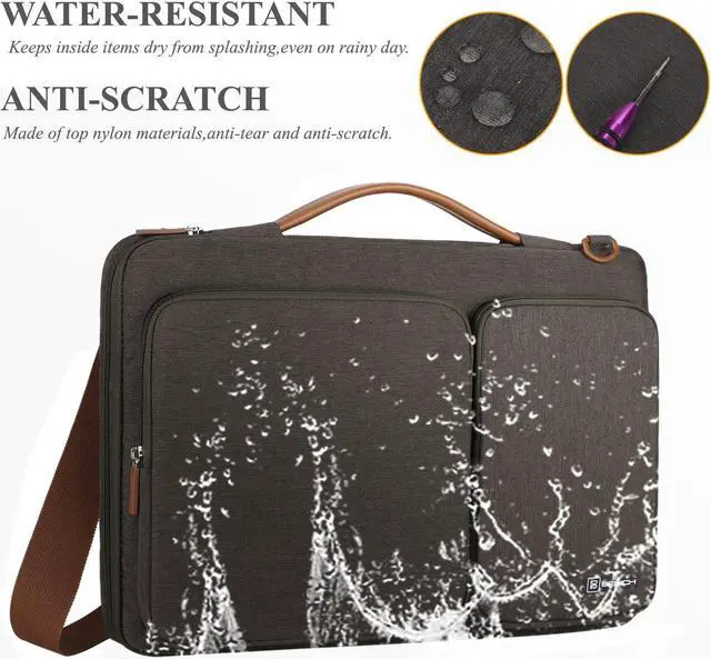 Alt view image 6 of 7 - Laptop Bag, Waterproof Roomy Stylish Laptop Shoulder Messenger Bag Handle Bag Tablet Briefcase with Luggage Strap for 13- 13.3 Inch Laptop MacBook Chromebook Computers, Brown