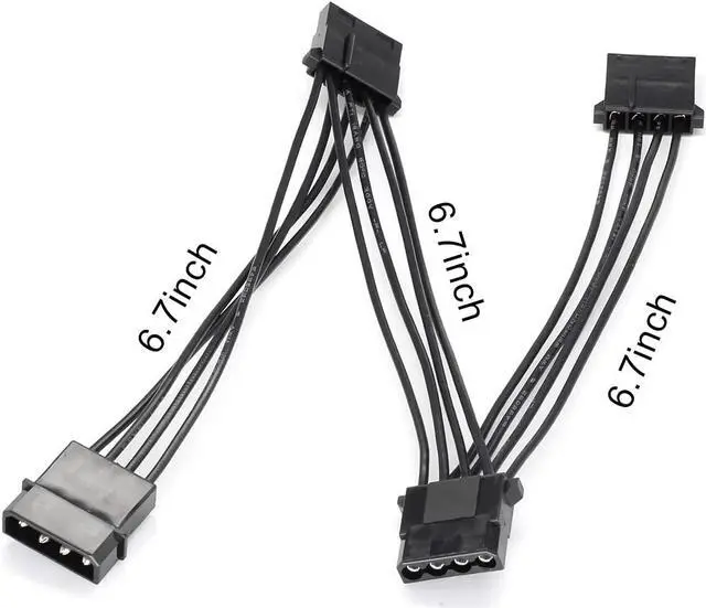 Alt view image 4 of 5 - Molex Splitter 4 Pin IDE Power Supply Extension Cable 1 to 3 Y Splitter 6.7 inch