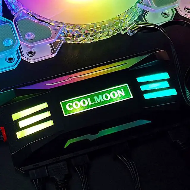 Alt view image 7 of 7 - COOLMOON Pwm Fan Temperature Controller Integrator, Remote Control PC RGB Light Adapter, 8*4pin Fan Speed Controller Port, 10*5v 3pin A-RGB Port with Magnet(Black)