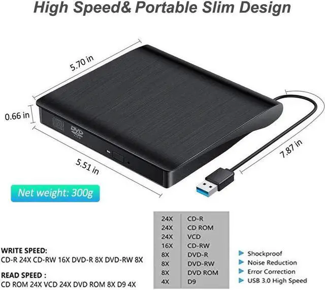Alt view image 4 of 7 - External USB3.0 CD DVD Drive, USB 3.0 Portable Slim CD DVD +/-RW Drive Player Burner Writer Reader Rewriter, Optical DVD Drive For Macbook, Laptop, Desktop, Windows 7/8/10/XP/Vista/Mac OS