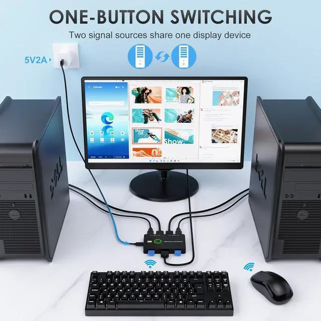 Alt view image 6 of 6 - Upgrade USB 3.0 HDMI KVM Switch 2 in 1 Out, 4K@60Hz HDMI USB 3.0 Switch, USB KVM Switch for 2 Computers Share 1 HD Monitor and Keyboard Mouse, Support 4K@60Hz, 2 HD-MI Cables and 2 USB Cables Included