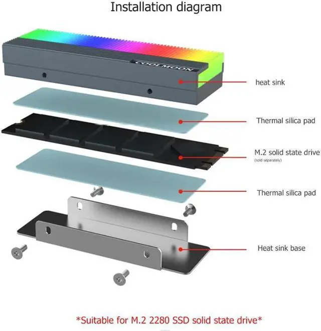 Alt view image 5 of 6 - COOLMOON ARGB M.2 SSD Hard Disk Heatsink Heat Dissipation Radiator Cooling Silicon Therma Pads Cooler M2 2280 NVME Radiator