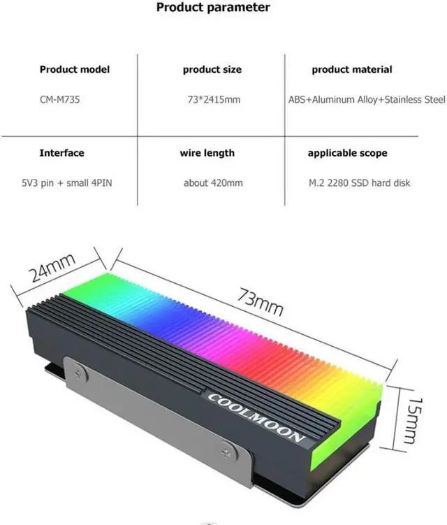 Alt view image 6 of 6 - COOLMOON ARGB M.2 SSD Hard Disk Heatsink Heat Dissipation Radiator Cooling Silicon Therma Pads Cooler M2 2280 NVME Radiator