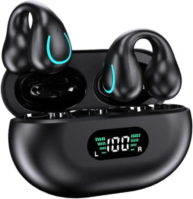 Main image of True Wireless Earbuds, Clip-On Open Ear Headphones, Bluetooth 5.3 Wireless Earbuds with Digital Display Charging Case 80 Hours Playtime IPX5 Waterproof Sports Headphones for Running, Walking, Workout
