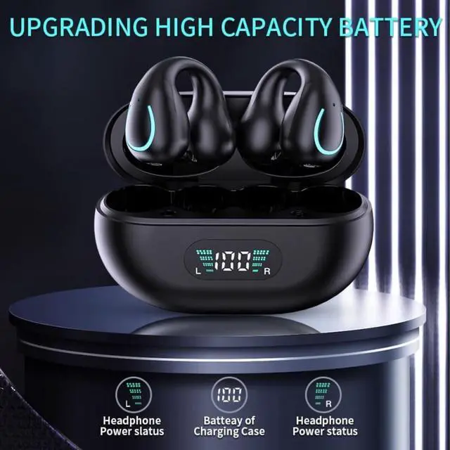 Alt view image 3 of 7 - True Wireless Earbuds, Clip-On Open Ear Headphones, Bluetooth 5.3 Wireless Earbuds with Digital Display Charging Case 80 Hours Playtime IPX5 Waterproof Sports Headphones for Running, Walking, Workout
