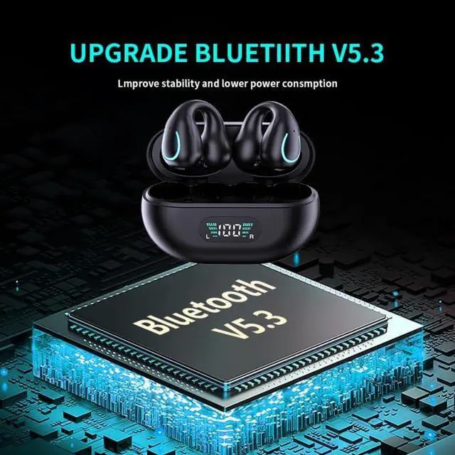 Alt view image 5 of 7 - True Wireless Earbuds, Clip-On Open Ear Headphones, Bluetooth 5.3 Wireless Earbuds with Digital Display Charging Case 80 Hours Playtime IPX5 Waterproof Sports Headphones for Running, Walking, Workout