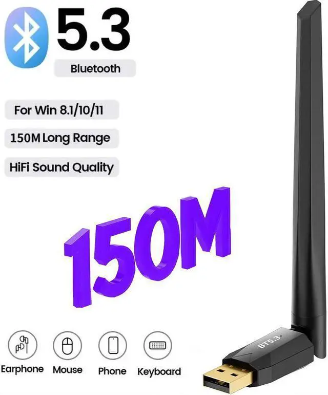 Main image of Long Range USB Bluetooth 5.3 Dongle Adapter for PC Laptop Computer,Low Latency, 492FT/150M Wireless Transfer, for Bluetooth Keyboard Mouse Printer,Compatible With Windows 11/10/8.1/7, Plug and Play