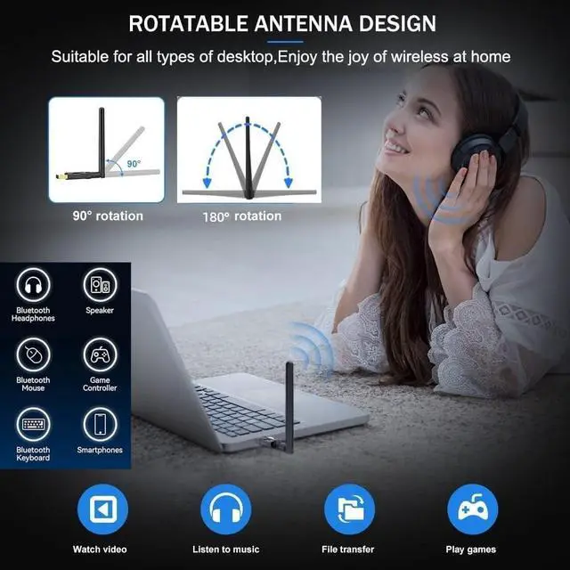 Alt view image 6 of 7 - Long Range USB Bluetooth 5.3 Dongle Adapter for PC Laptop Computer,Low Latency, 492FT/150M Wireless Transfer, for Bluetooth Keyboard Mouse Printer,Compatible With Windows 11/10/8.1/7, Plug and Play