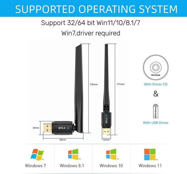 Alt view image 7 of 7 - Long Range USB Bluetooth 5.3 Dongle Adapter for PC Laptop Computer,Low Latency, 492FT/150M Wireless Transfer, for Bluetooth Keyboard Mouse Printer,Compatible With Windows 11/10/8.1/7, Plug and Play