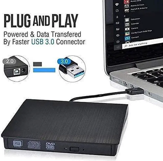 Alt view image 2 of 7 - External CD/DVD Drive for Laptop Desktop PC, USB 3.0 Ultra-Slim Portable CD DVD Burner Writer Compatible with Mac MacBook Pro/Air iMac Desktop Windows 7/8/10/XP/Vista (Black)