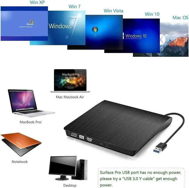 Alt view image 7 of 7 - External CD/DVD Drive for Laptop Desktop PC, USB 3.0 Ultra-Slim Portable CD DVD Burner Writer Compatible with Mac MacBook Pro/Air iMac Desktop Windows 7/8/10/XP/Vista (Black)
