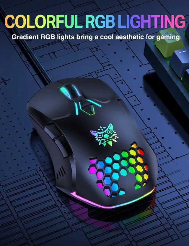 Alt view image 3 of 7 - GAMING Mice, USB Wired Gaming Mouse, Colorful RGB Light, 3600 DPI 4 Adjustable Levels, USB Ergonomic Mouse for Computer/Laptop, 7 Buttons Optical Mouse, Right or Left Hand Use, Black