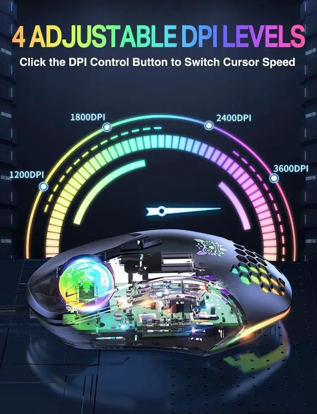 Alt view image 4 of 7 - GAMING Mice, USB Wired Gaming Mouse, Colorful RGB Light, 3600 DPI 4 Adjustable Levels, USB Ergonomic Mouse for Computer/Laptop, 7 Buttons Optical Mouse, Right or Left Hand Use, Black