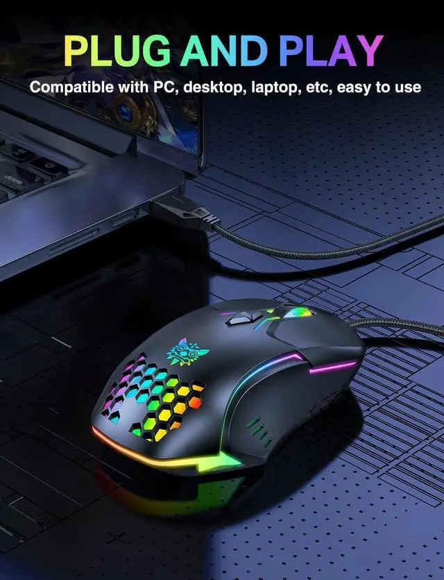 Alt view image 7 of 7 - GAMING Mice, USB Wired Gaming Mouse, Colorful RGB Light, 3600 DPI 4 Adjustable Levels, USB Ergonomic Mouse for Computer/Laptop, 7 Buttons Optical Mouse, Right or Left Hand Use, Black