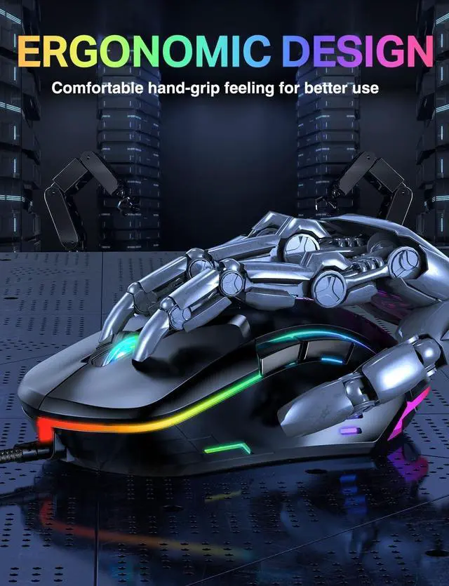 Alt view image 6 of 7 - GAMING Mice, USB Wired Gaming Mouse, Colorful RGB Light, 3600 DPI 4 Adjustable Levels, USB Ergonomic Mouse for Computer/Laptop, 7 Buttons Optical Mouse, Right or Left Hand Use, Black