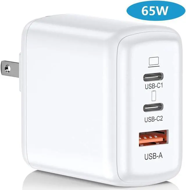 Main image of USB C Charger Block, 65W 3 Port QC + PD3.0 GaN Power Adapter Type C Fast Charging Block Wall Plug for Mac-Book Pro/Air, i-Pad Pro, i-P-hone 15 Pro Max/14/13/12, Android Phones etc.. (White)