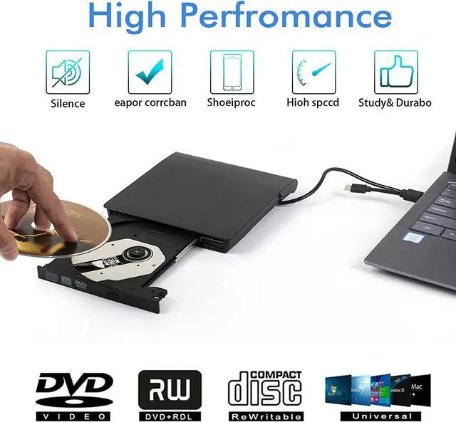 Alt view image 3 of 7 - 2-in-1 External CD DVD Drive, USB 3.0 & USB Type-C Portable Slim CD DVD +/-RW Drive Player Optical DVD Drive, USB C External CD/DVD Burner for Mac Mac-Book Pro/Air, i-Mac, Windows 11/10 Laptop Desktop