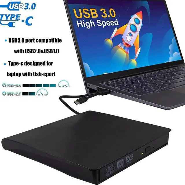 Alt view image 2 of 7 - 2-in-1 External CD DVD Drive, USB 3.0 & USB Type-C Portable Slim CD DVD +/-RW Drive Player Optical DVD Drive, USB C External CD/DVD Burner for Mac Mac-Book Pro/Air, i-Mac, Windows 11/10 Laptop Desktop