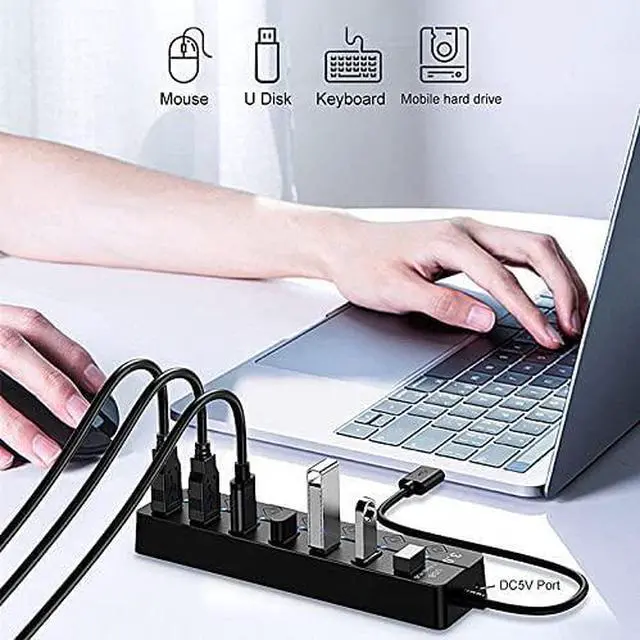 Alt view image 2 of 7 - 7-Port USB 3.0 Hub, High Speed up to 5GB/S Data USB Hub USB3.0 Splitter with Individual On/Off and Power LED Switches for MacBook, Mac Pro/Mini and More 8iop