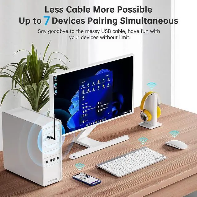 Alt view image 2 of 7 - Long Range USB Bluetooth 5.3 Dongle Adapter for PC Laptop Computer,Low Latency, 492FT/150M Wireless Transfer, for Bluetooth Keyboard Mouse Printer,Compatible With Windows 11/10/8.1/7, Plug and Play