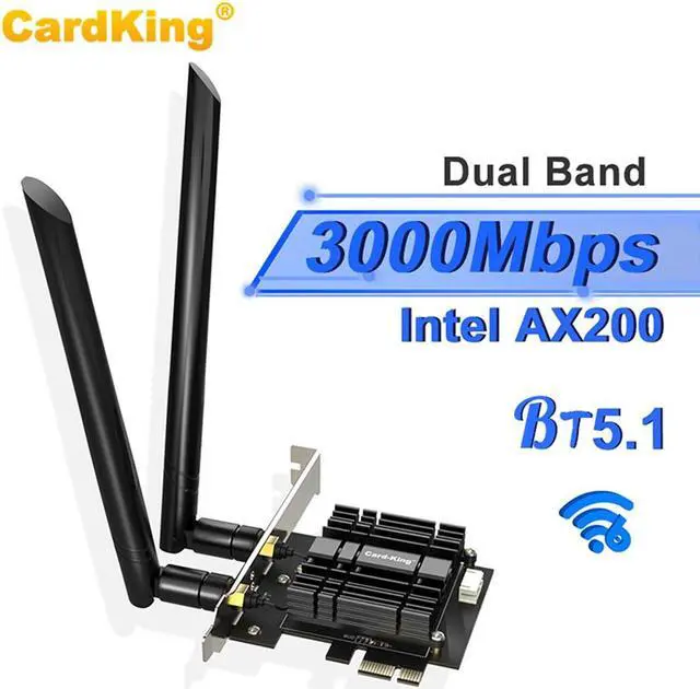 Main image of 3000Mbps WiFi 6 PCI Express WiFi Card, Bluetooth 5.1 Dual Band 2.4G/5GHz 802. 11AC/AX Intel AX200 Chips Heat Sink Technology WiFi Network Adapter for PC Supports Windows10 (64bit) Only