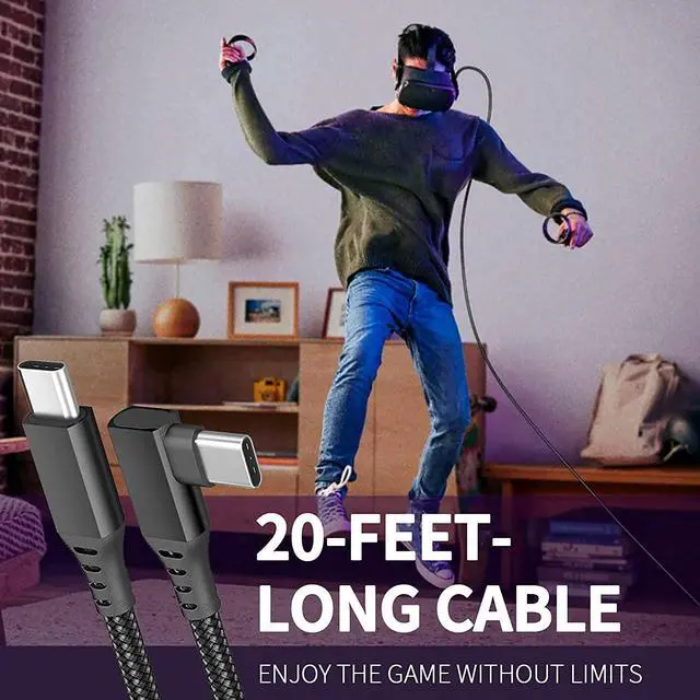 Alt view image 3 of 7 - for Oculus Quest 2 Link Cable 20ft/6M, Nylon Braided 90 Degree Angle USB-A to USB-C cable with 5Gbps Data Transfer and 60W Fast Charging for Meta/Oculus Quest 2 and Quest VR headset and More (Black)