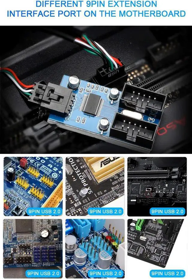 Alt view image 2 of 6 - Motherboard USB 2.0 9pin Header 1 to 2 Extension Hub Splitter Adapter - Converter MB USB 2.0 Female to 2 Female - 30CM Cable USB 9-pin Internal Cable 9 pin Connector Adapter Port Multiplier