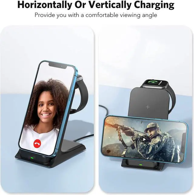 Alt view image 3 of 6 - Wireless Charger, 3 in 1 15W Wireless Charger Stand Compatible with iPhone 12/12Pro/11/11Pro/Max/XR/XS Max/X iWatch 6/SE/5/4/3/2/1/AirPods, Samsung Galaxy S21/S20/S20+/S10