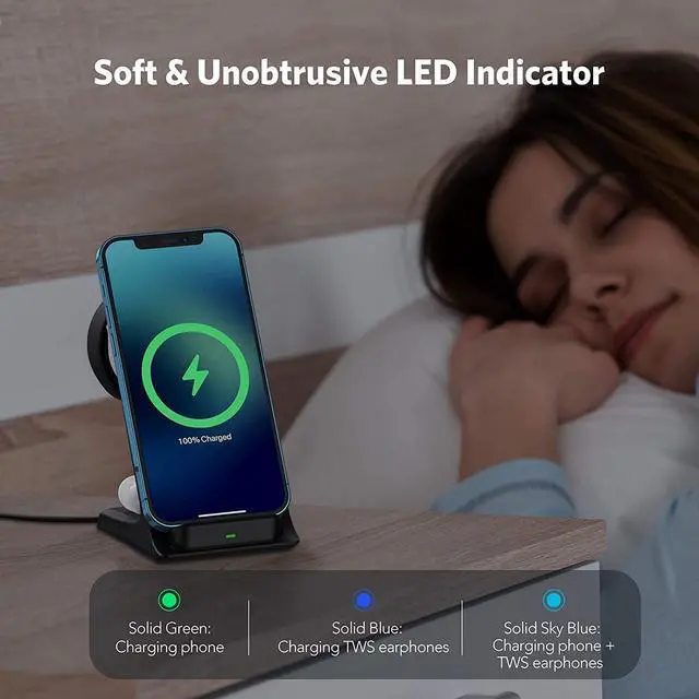 Alt view image 6 of 6 - Wireless Charger, 3 in 1 15W Wireless Charger Stand Compatible with iPhone 12/12Pro/11/11Pro/Max/XR/XS Max/X iWatch 6/SE/5/4/3/2/1/AirPods, Samsung Galaxy S21/S20/S20+/S10