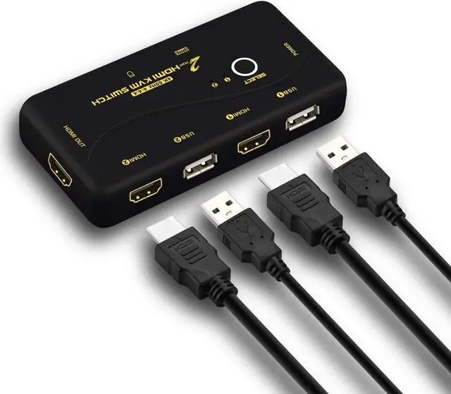 Alt view image 2 of 6 - 4096x2160@60Hz 4:4:4 Ultra HD 2 Port HDMI KVM Switch with Cables Support HDMI 2.0, HDCP 2.2, HDR 10, EDID for Linux, Windows, Mac, Unix