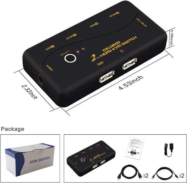 Alt view image 5 of 6 - 4096x2160@60Hz 4:4:4 Ultra HD 2 Port HDMI KVM Switch with Cables Support HDMI 2.0, HDCP 2.2, HDR 10, EDID for Linux, Windows, Mac, Unix