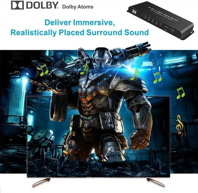 Alt view image 6 of 7 - 4 Port HDMI 2.1 Switch 4K@120Hz 8K@60Hz, 48Gbps transfer rate, HDMI Switcher 4 in 1 Out Support PS-5, X-box Series X, HDR10+, Do-lby Vision Do-l-by At-mos